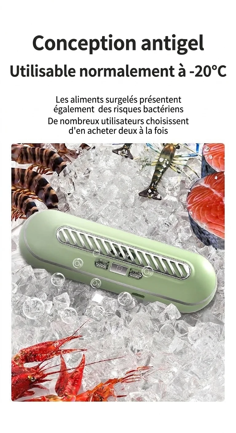 Désodorisant et stérilisateur UV à ozone pour réfrigérateur, batterie rechargeable 1200 mAh, 3 modes pour la conservation des aliments frais