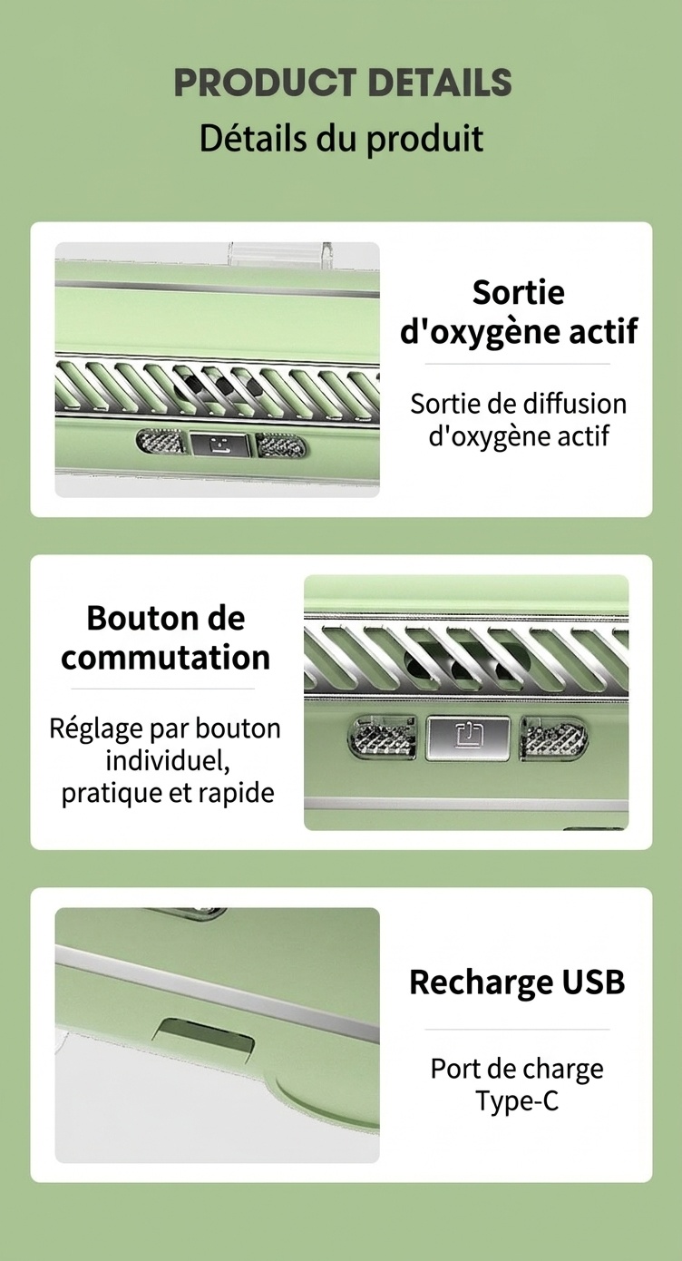 Désodorisant et stérilisateur UV à ozone pour réfrigérateur, batterie rechargeable 1200 mAh, 3 modes pour la conservation des aliments frais