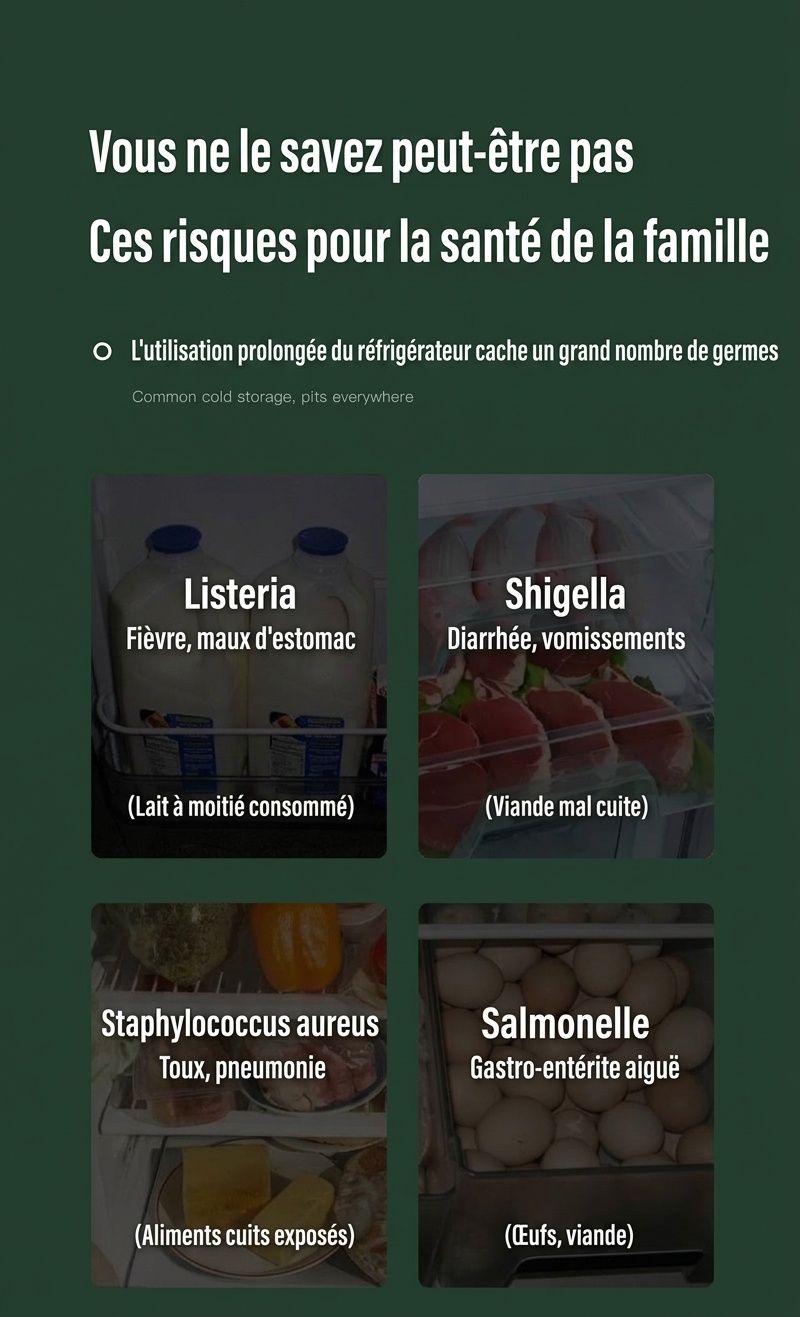 Désodorisant et stérilisateur UV à ozone pour réfrigérateur, batterie rechargeable 1200 mAh, 3 modes pour la conservation des aliments frais