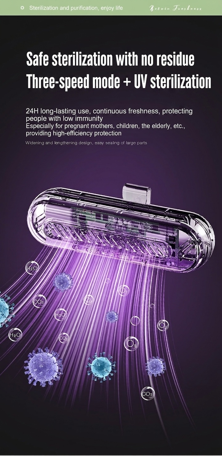 Ozone UV Refrigerator Deodorizer & Sterilizer, 1200mAh Rechargeable, 3 Modes for Fresh Food