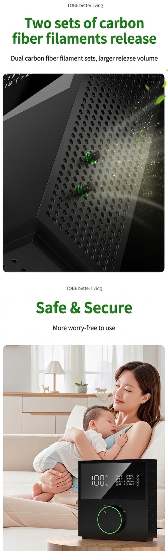 Portable Negative Ion Air Purifier, 2400mAh Battery, Odor & Formaldehyde Removal, 4 Modes