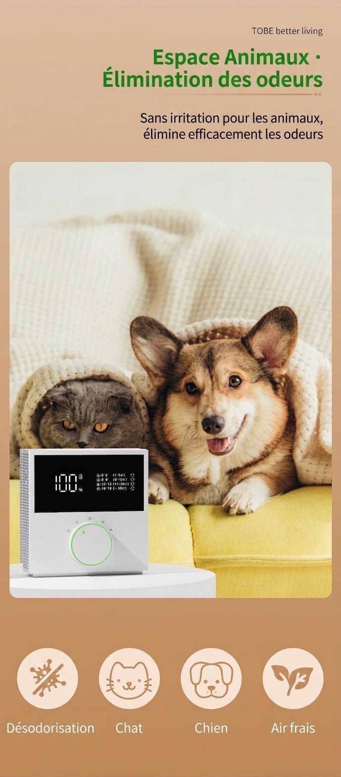 Purificateur d'air portable à ions négatifs, batterie 2400 mAh, élimination des odeurs et du formaldéhyde, 4 modes