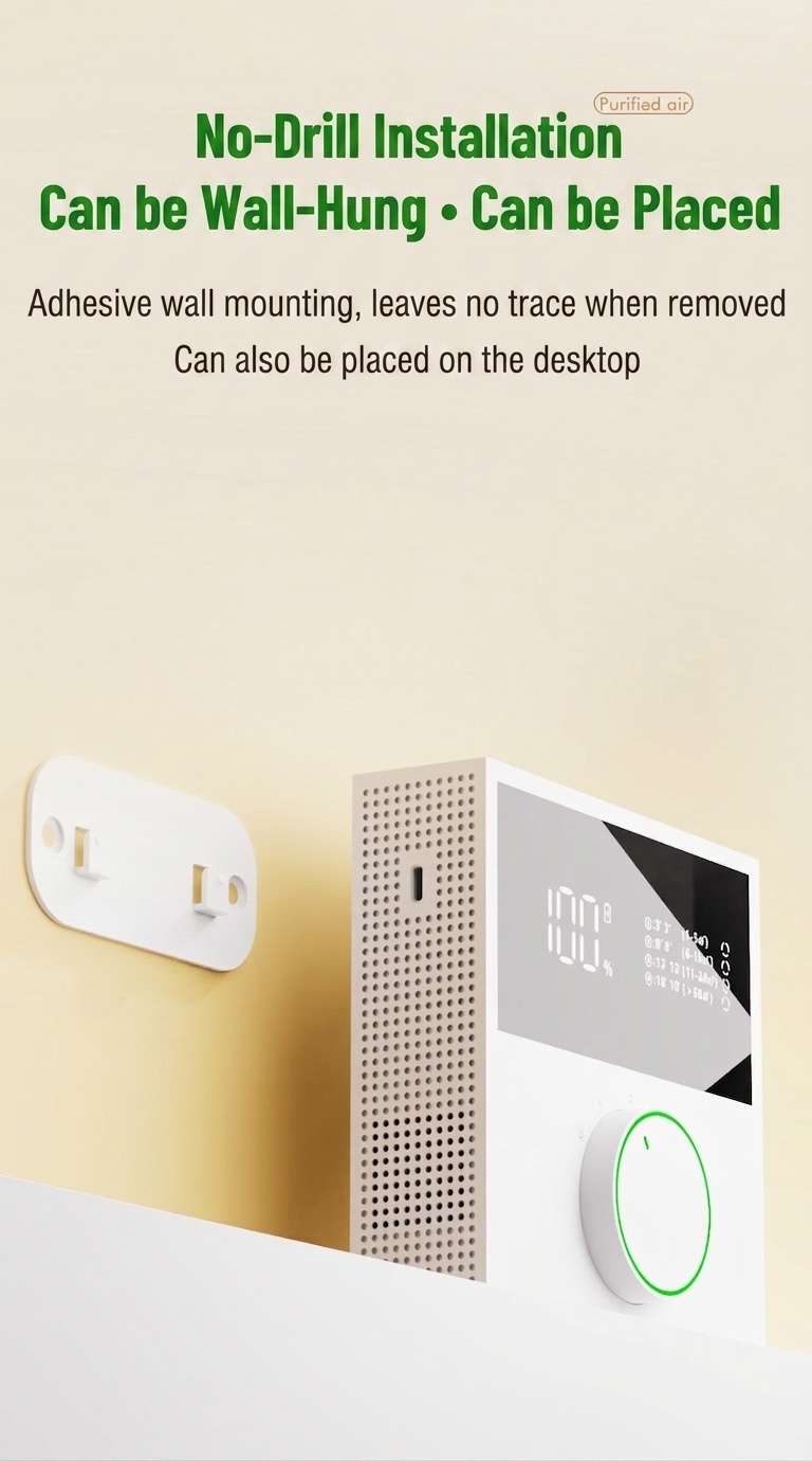 Portable Negative Ion Air Purifier, 2400mAh Battery, Odor & Formaldehyde Removal, 4 Modes