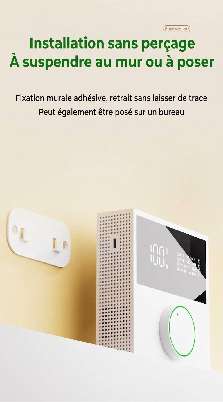 Purificateur d'air portable à ions négatifs, batterie 2400 mAh, élimination des odeurs et du formaldéhyde, 4 modes
