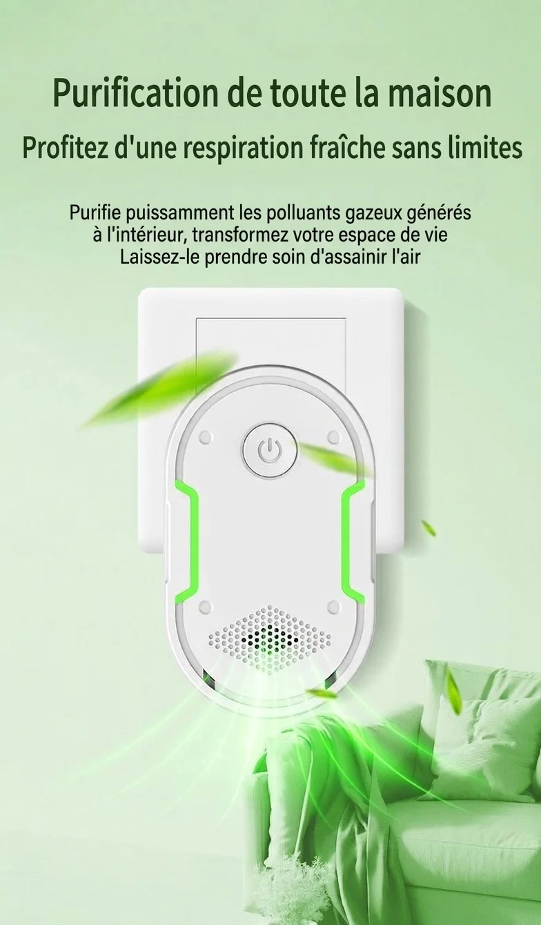Purificateur d'air compact à ions négatifs, à brancher, fonctionnement silencieux (5 dB), élimine les PM2.5 et les odeurs