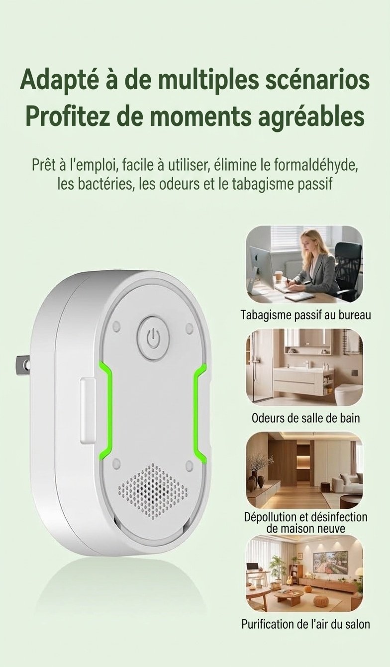 Purificateur d'air compact à ions négatifs, à brancher, fonctionnement silencieux (5 dB), élimine les PM2.5 et les odeurs