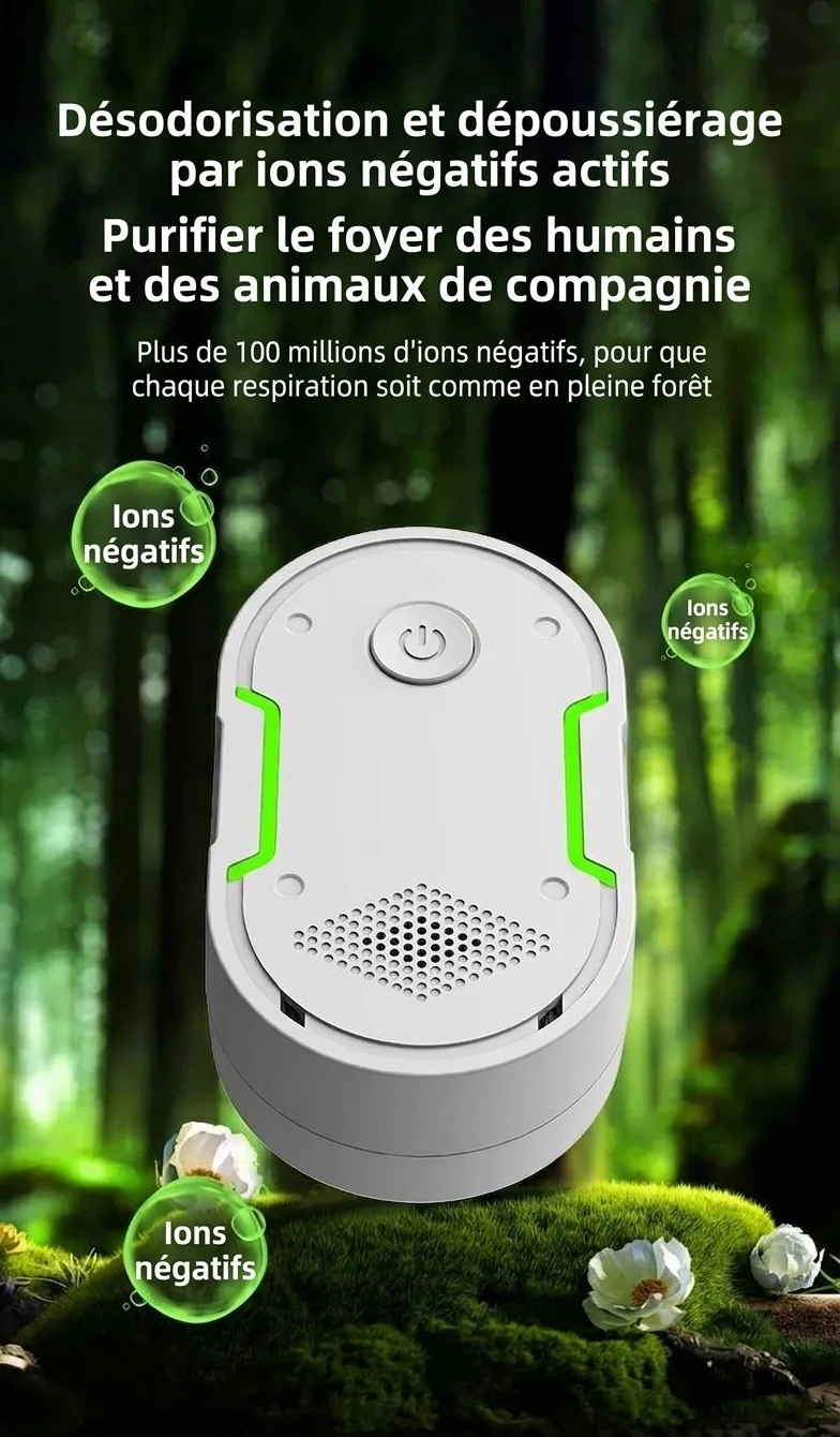 Purificateur d'air compact à ions négatifs, à brancher, fonctionnement silencieux (5 dB), élimine les PM2.5 et les odeurs