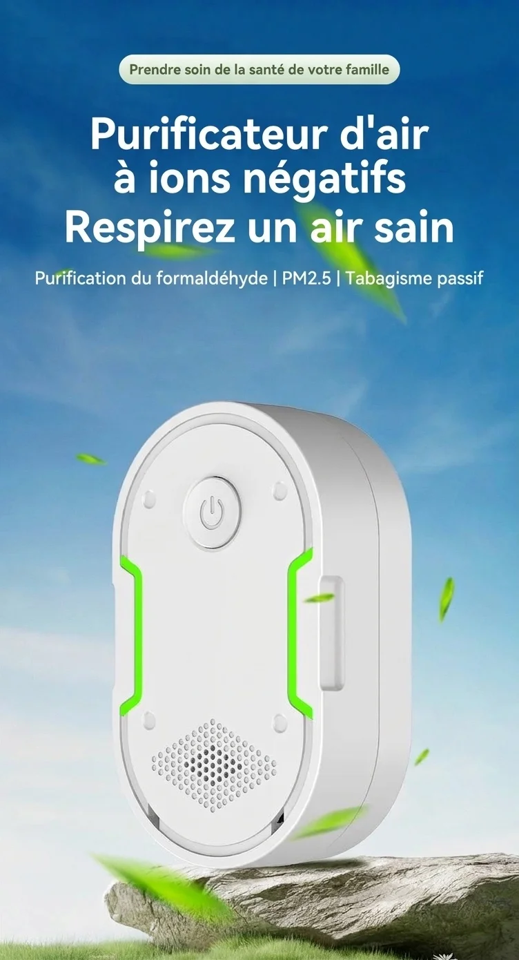 Purificateur d'air compact à ions négatifs, à brancher, fonctionnement silencieux (5 dB), élimine les PM2.5 et les odeurs