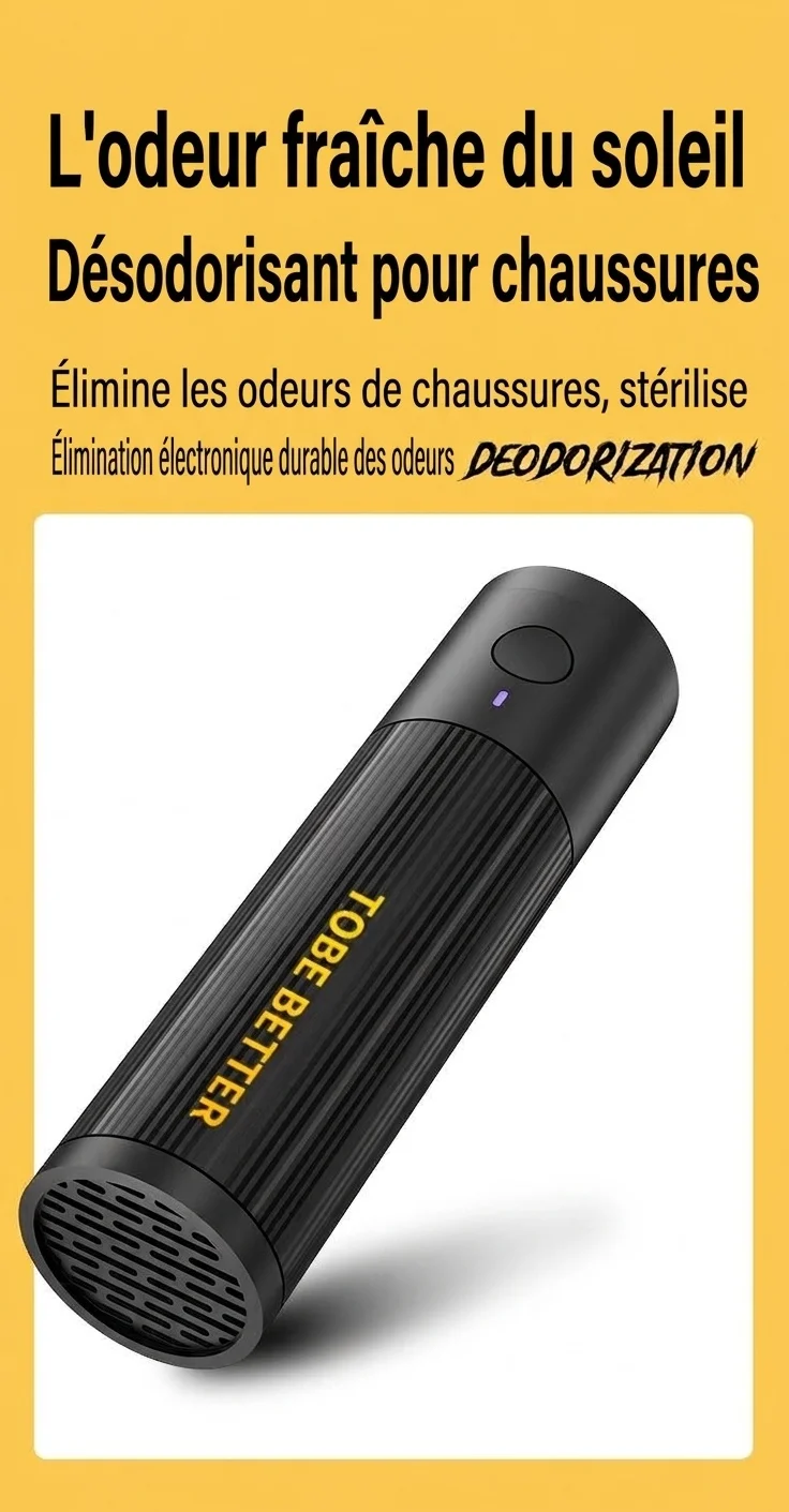 Désodorisant portable à l'ozone pour chaussures, chargement rapide sans fil USB-C, minuterie automatique de 5 heures, éliminateur d'odeurs
