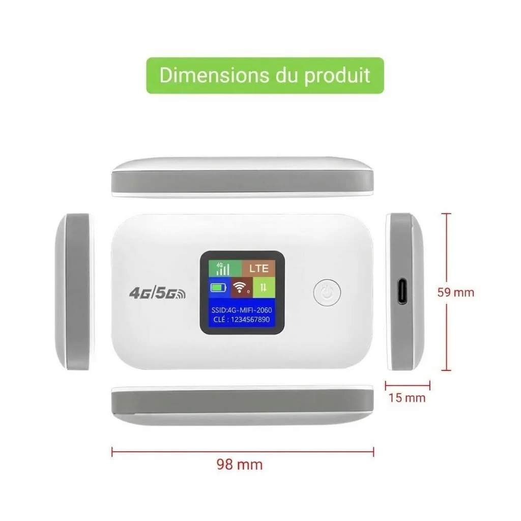 Routeur Wi-Fi mobile portable 4G LTE A8, batterie rechargeable 3000 mAh, MiFi de poche déverrouillé pour les voyages avec emplacement pour carte SIM, prend en charge jusqu'à 10 appareils