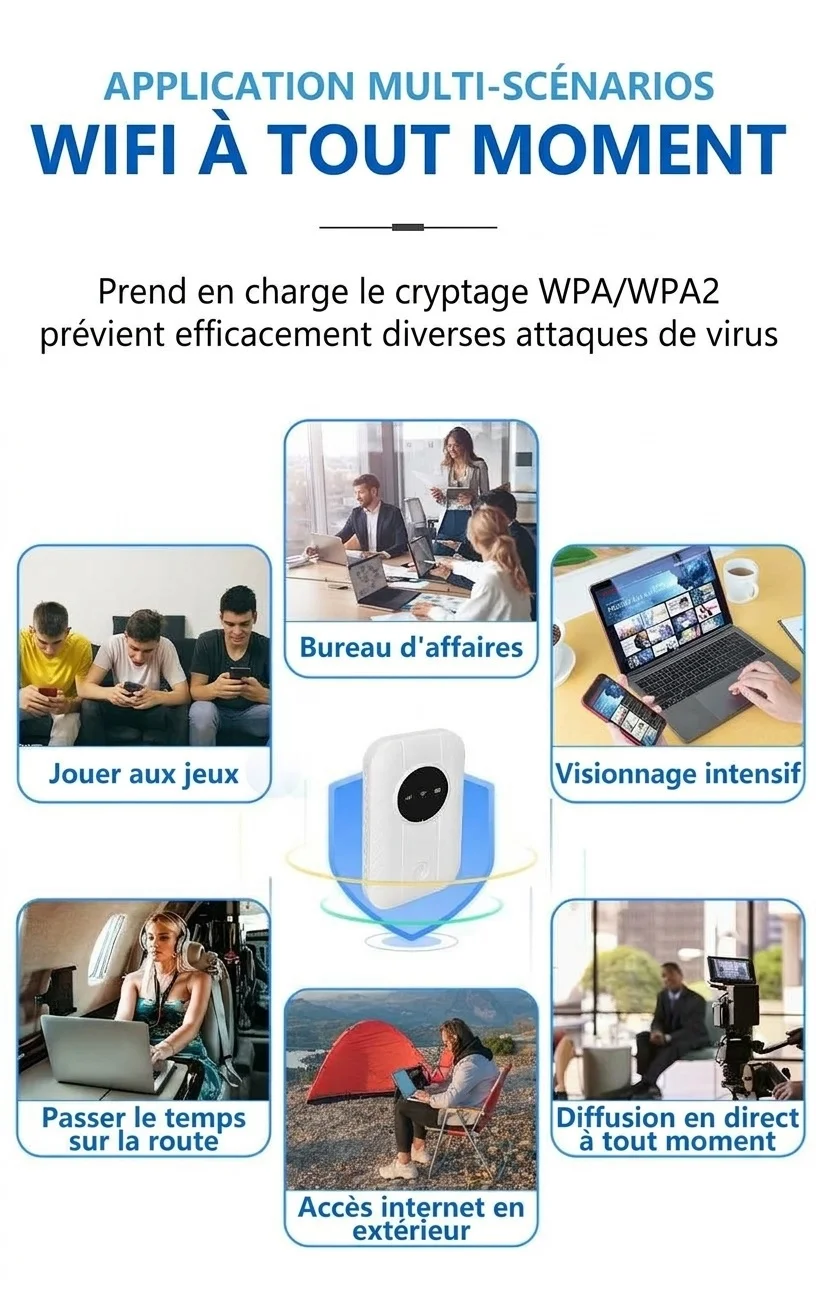 Routeur Wi-Fi mobile portable 4G LTE M5, batterie 2100 mAh, MiFi de voyage de poche déverrouillé avec emplacement pour carte SIM, connecte jusqu'à 10 appareils
