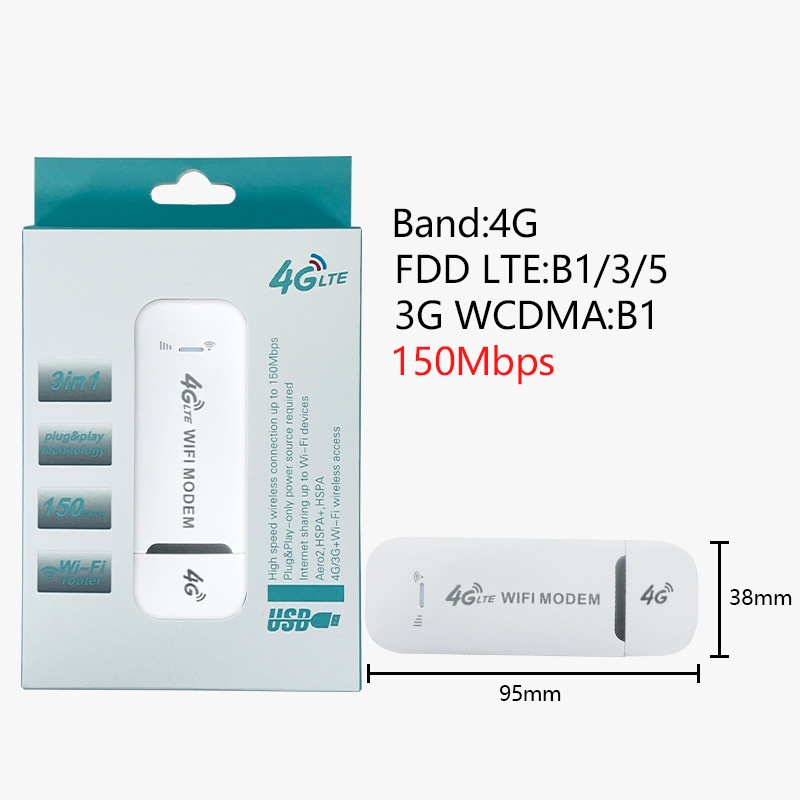 DNXT U96-3 4G LTE USB WiFi Dongle Modem, Plug and Play Travel Hotspot Router with SIM Card Slot, Supports up to 8 Devices