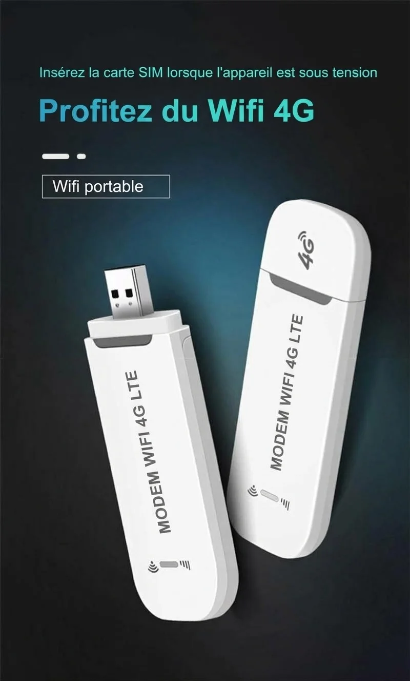 Clé modem Wi-Fi USB 4G LTE DNXT U96-3, routeur hotspot de voyage Plug and Play avec emplacement pour carte SIM, prend en charge jusqu'à 8 appareils