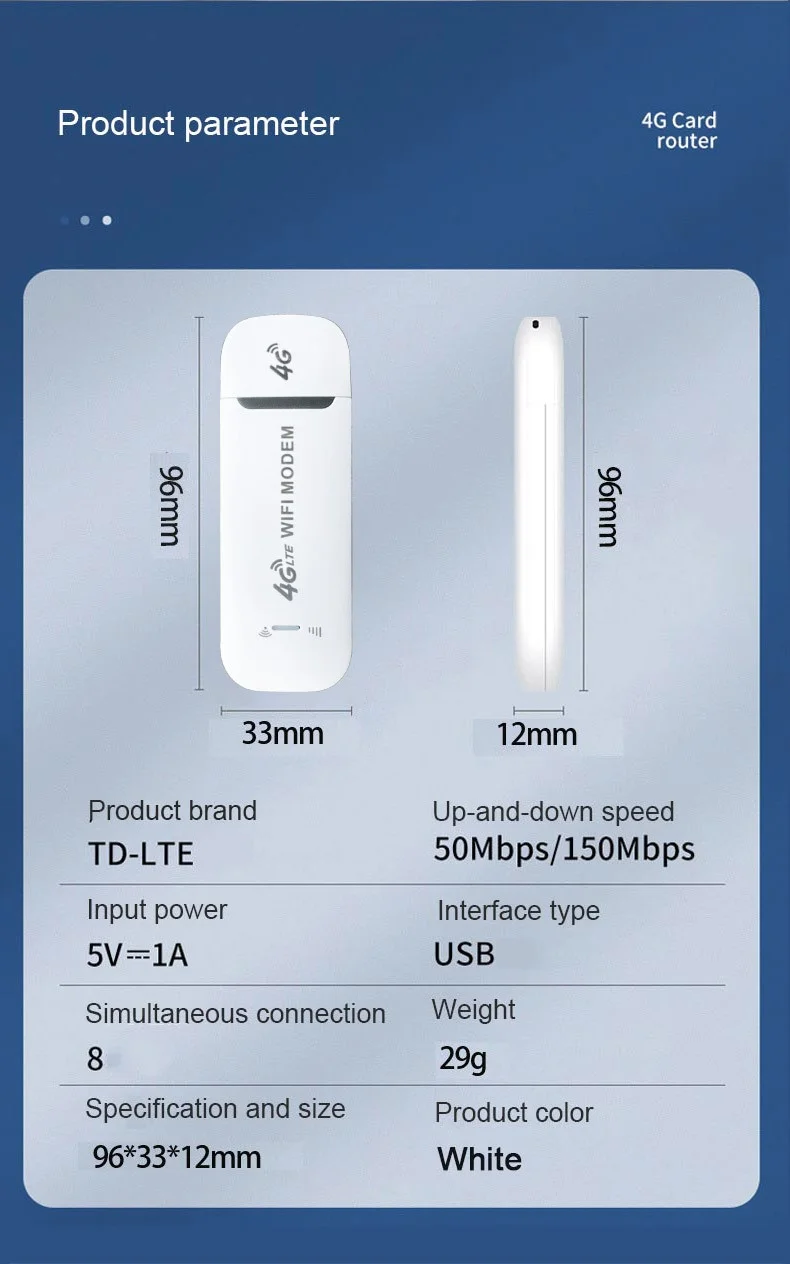 DNXT U96-3 4G LTE USB WiFi Dongle Modem, Plug and Play Travel Hotspot Router with SIM Card Slot, Supports up to 8 Devices