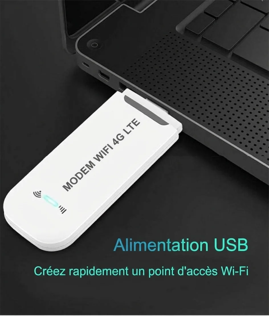 Clé modem Wi-Fi USB 4G LTE DNXT U96-3, routeur hotspot de voyage Plug and Play avec emplacement pour carte SIM, prend en charge jusqu'à 8 appareils