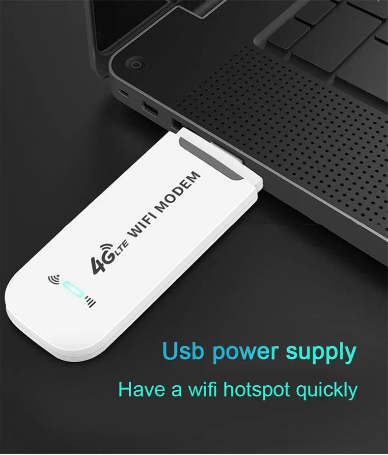 DNXT U96-3 4G LTE USB WiFi Dongle Modem, Plug and Play Travel Hotspot Router with SIM Card Slot, Supports up to 8 Devices