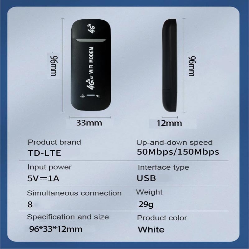 DNXT U96-3 4G LTE USB WiFi Dongle Modem, Plug and Play Travel Hotspot Router with SIM Card Slot, Supports up to 8 Devices