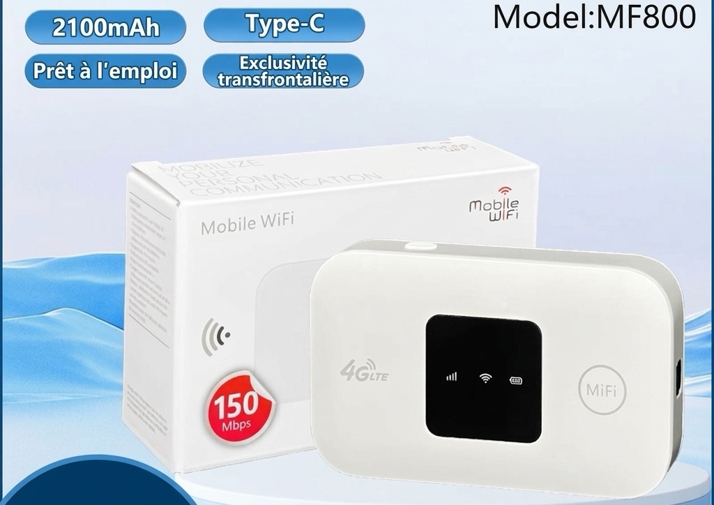 Routeur Wi-Fi mobile 4G LTE portable MF800, MiFi de poche déverrouillé avec emplacement pour carte SIM, indicateur LED, prend en charge jusqu'à 10 appareils
