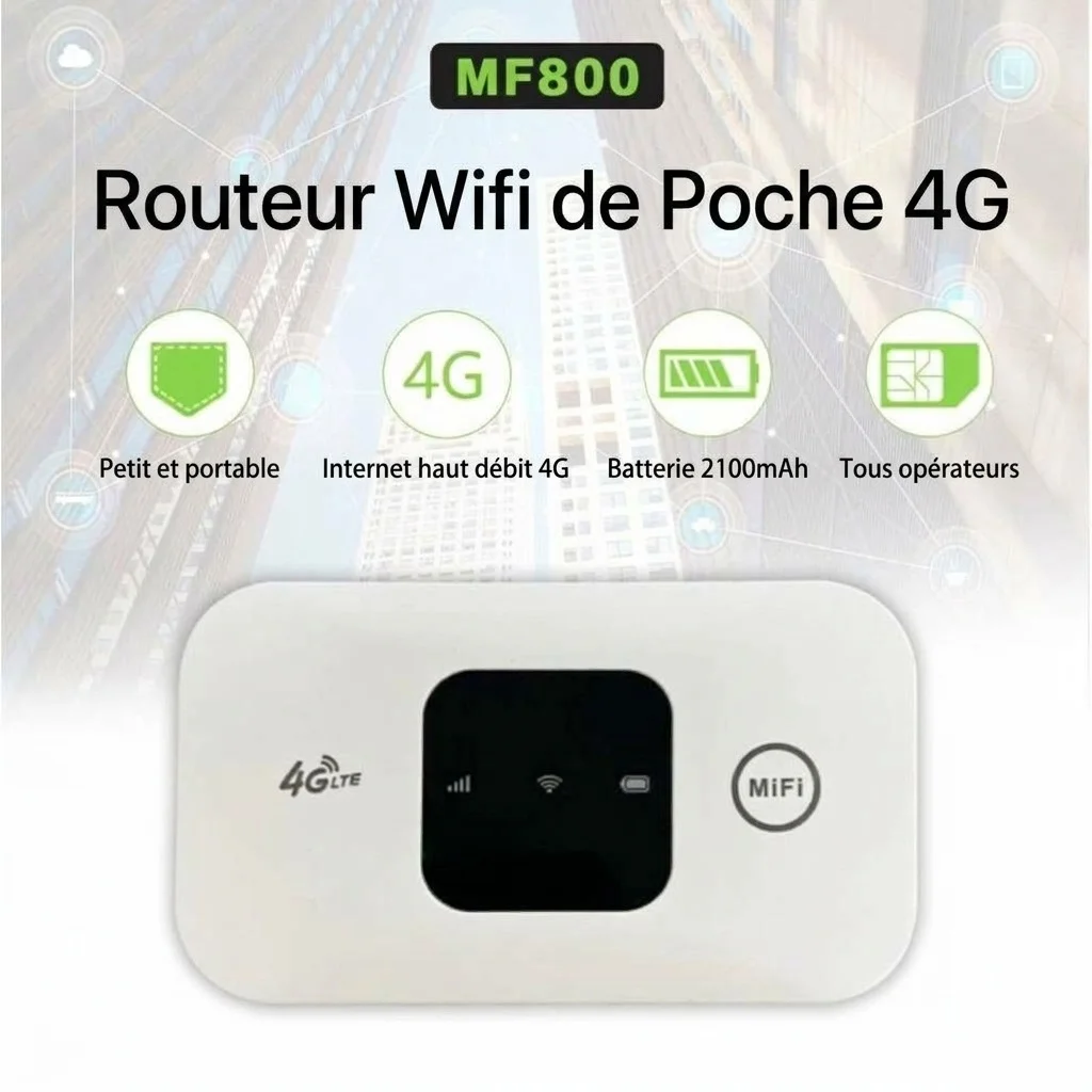 Routeur Wi-Fi mobile 4G LTE portable MF800, MiFi de poche déverrouillé avec emplacement pour carte SIM, indicateur LED, prend en charge jusqu'à 10 appareils