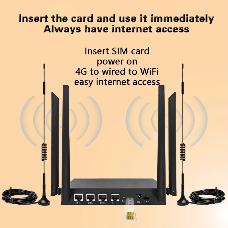 ED123-E 4G LTE WiFi 6 Wireless Router CPE with SIM Card Slot, External Suction Antennas, Ethernet Port, Industrial & Home Use
