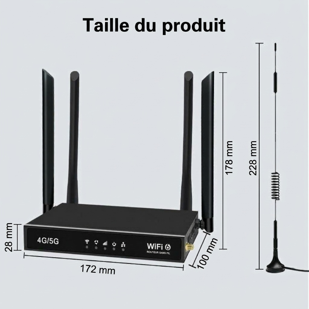 Routeur sans fil ED123-E 4G LTE WiFi 6 (CPE) avec emplacement pour carte SIM, antennes à ventouse externes, port Ethernet, usage industriel et domestique
