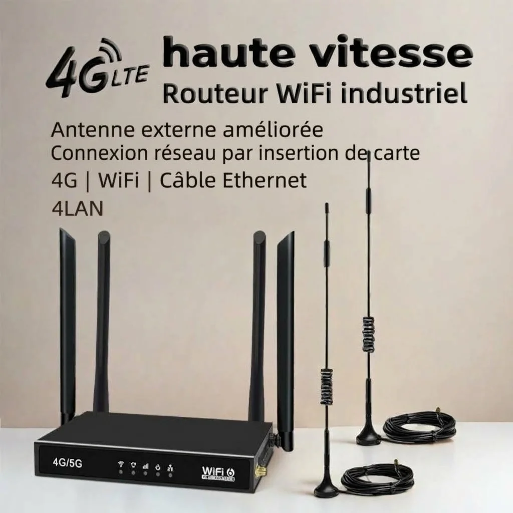 Routeur sans fil ED123-E 4G LTE WiFi 6 (CPE) avec emplacement pour carte SIM, antennes à ventouse externes, port Ethernet, usage industriel et domestique
