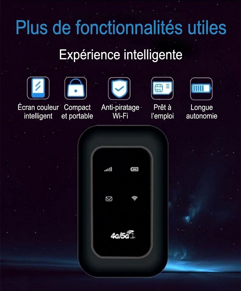 Routeur WiFi mobile 4G LTE portable MF800 (noir), batterie rechargeable 2100 mAh, point d'accès de poche déverrouillé avec emplacement pour carte SIM pour 10 appareils