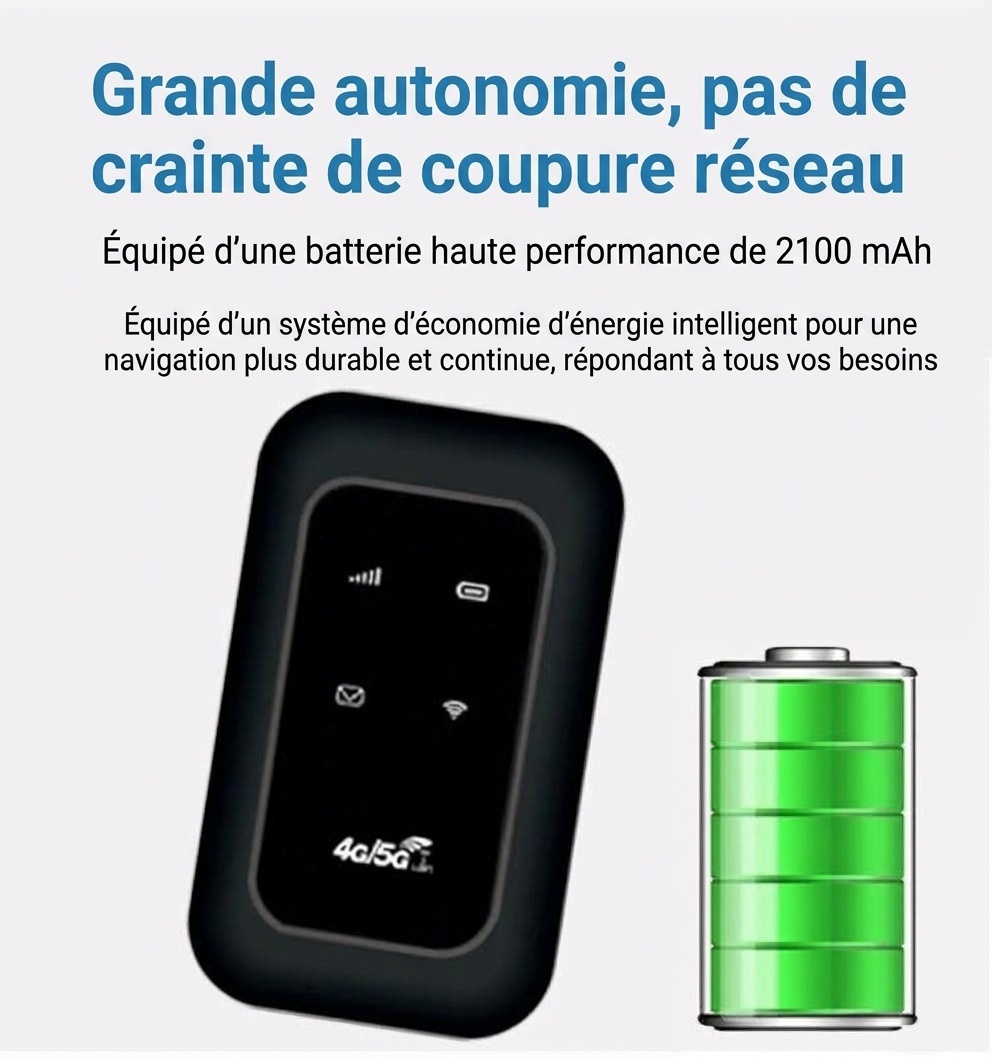 Routeur WiFi mobile 4G LTE portable MF800 (noir), batterie rechargeable 2100 mAh, point d'accès de poche déverrouillé avec emplacement pour carte SIM pour 10 appareils