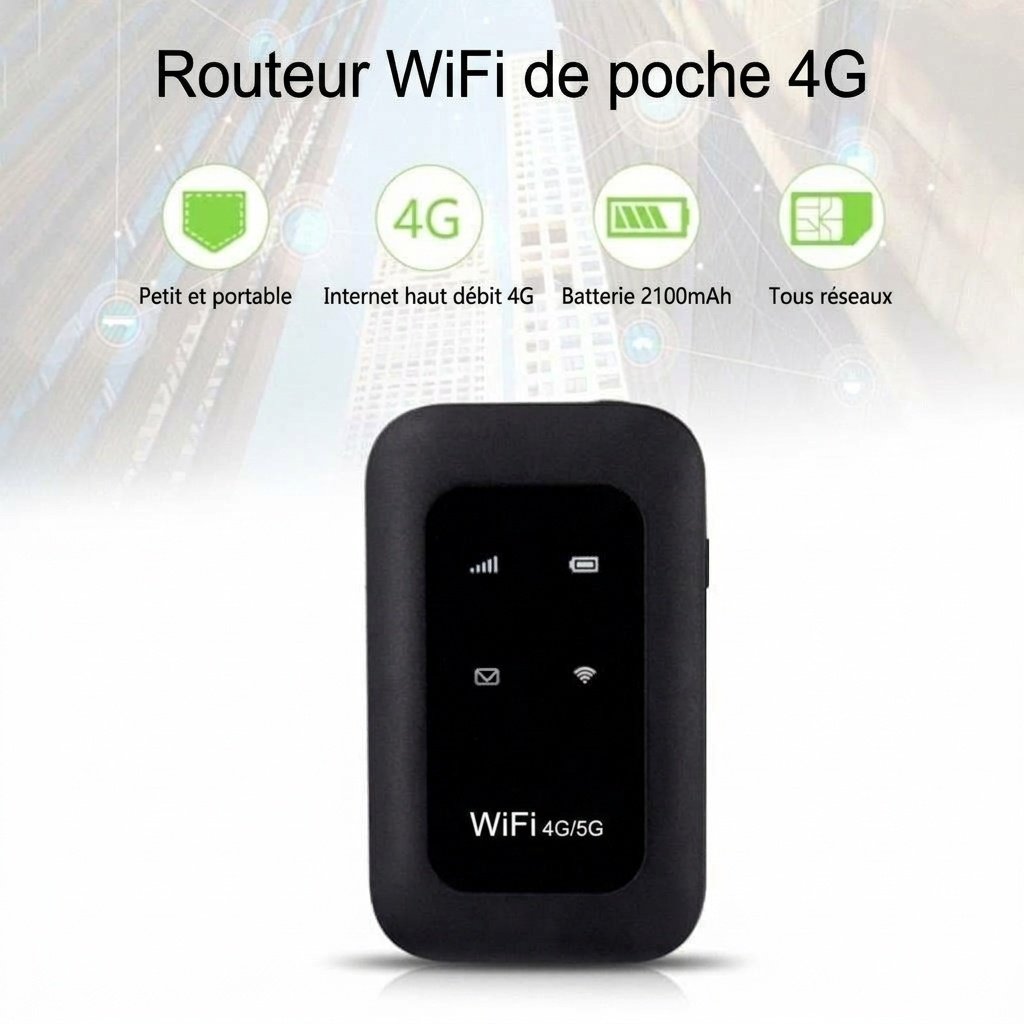 Routeur WiFi mobile 4G LTE portable MF800 (noir), batterie rechargeable 2100 mAh, point d'accès de poche déverrouillé avec emplacement pour carte SIM pour 10 appareils