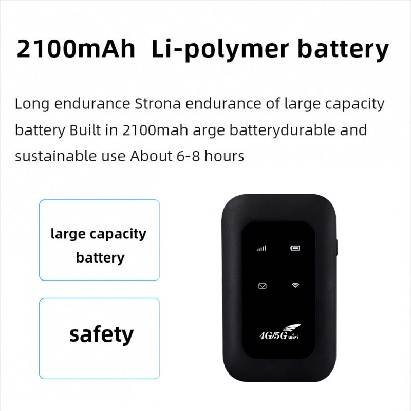MF800 Portable 4G LTE Mobile WiFi Router (Black), 2100mAh Rechargeable Battery, Unlocked Pocket Hotspot with SIM Card Slot for 10 Devices