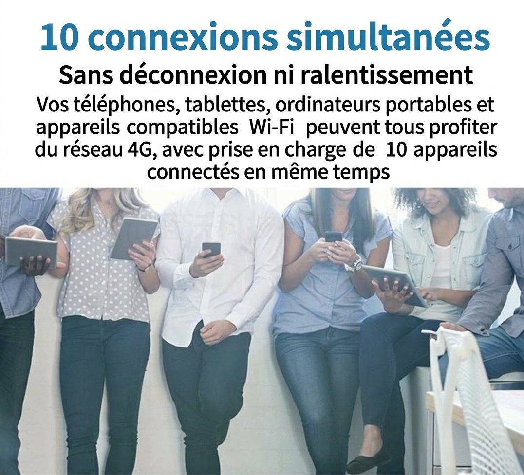 Routeur WiFi mobile 4G LTE portable MF800 (noir), batterie rechargeable 2100 mAh, point d'accès de poche déverrouillé avec emplacement pour carte SIM pour 10 appareils