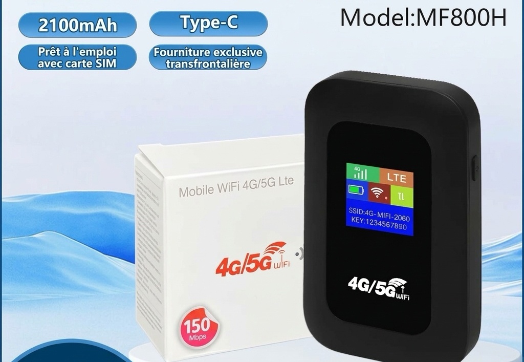 Routeur Wi-Fi mobile portable 4G LTE MF800B, haut débit 150 Mbps, écran couleur LCD, batterie 2100 mAh, emplacement pour carte SIM (10 appareils)