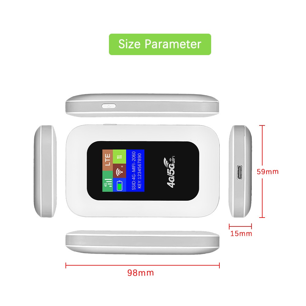 MF800B Portable 4G LTE Mobile WiFi Hotspot Router, 150Mbps High Speed with LCD Color Display, 2100mAh Battery, SIM Card Slot for 10 Devices