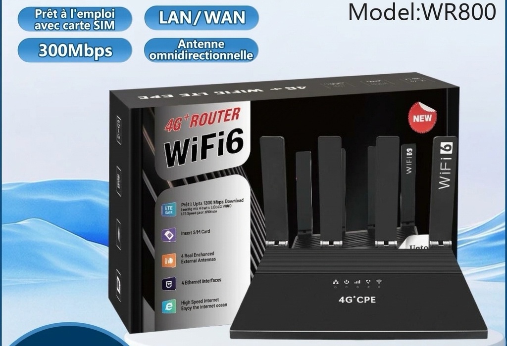 Routeur WR800-E 4G LTE WiFi 6 CPE, 4 ports Ethernet LAN, emplacement pour carte SIM avec option de batterie de secours, passerelle domestique sans fil à gain élevé