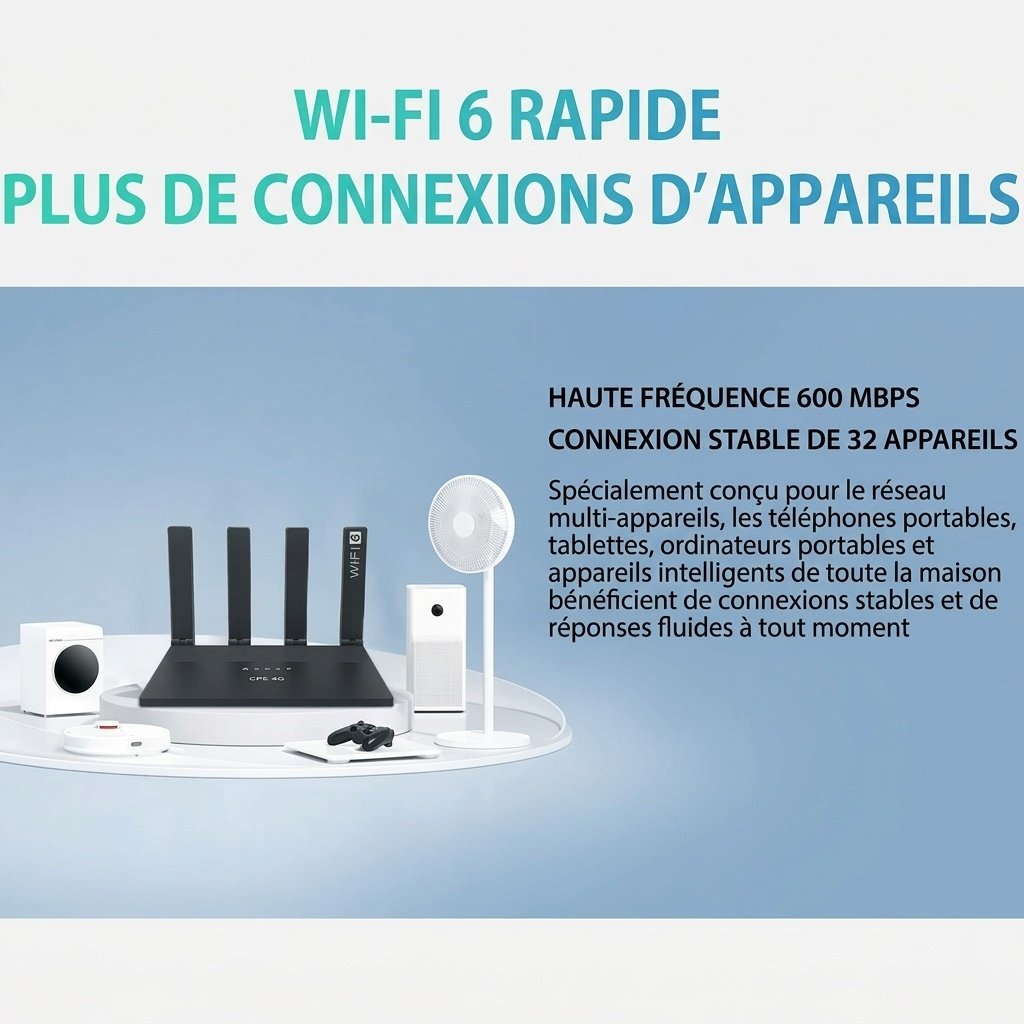 Routeur WR800-E 4G LTE WiFi 6 CPE, 4 ports Ethernet LAN, emplacement pour carte SIM avec option de batterie de secours, passerelle domestique sans fil à gain élevé