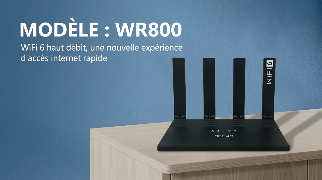 Routeur WR800-E 4G LTE WiFi 6 CPE, 4 ports Ethernet LAN, emplacement pour carte SIM avec option de batterie de secours, passerelle domestique sans fil à gain élevé