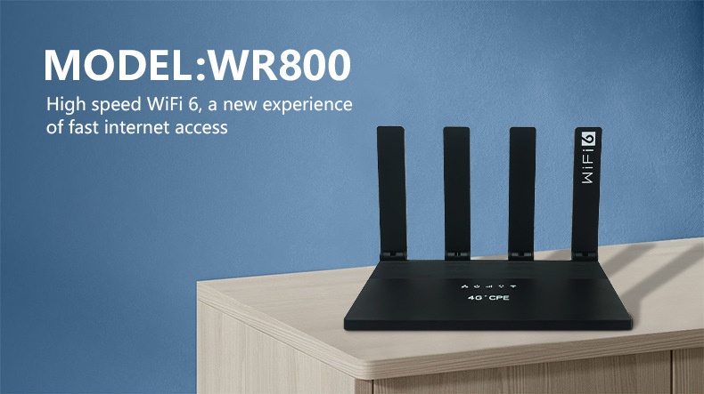 WR800-E 4G LTE WiFi 6 CPE Router, 4 Ethernet LAN Ports, SIM Card Slot with Backup Battery Option, High-Gain Wireless Home Gateway