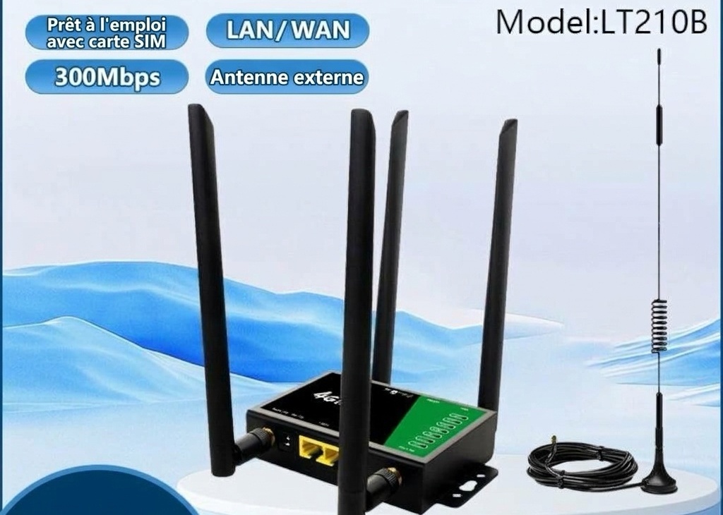 Routeur WiFi industriel sans fil 4G LTE 210B-E, haut débit 300 Mbps avec deux antennes détachables, emplacement pour carte SIM, connecte jusqu'à 32 appareils