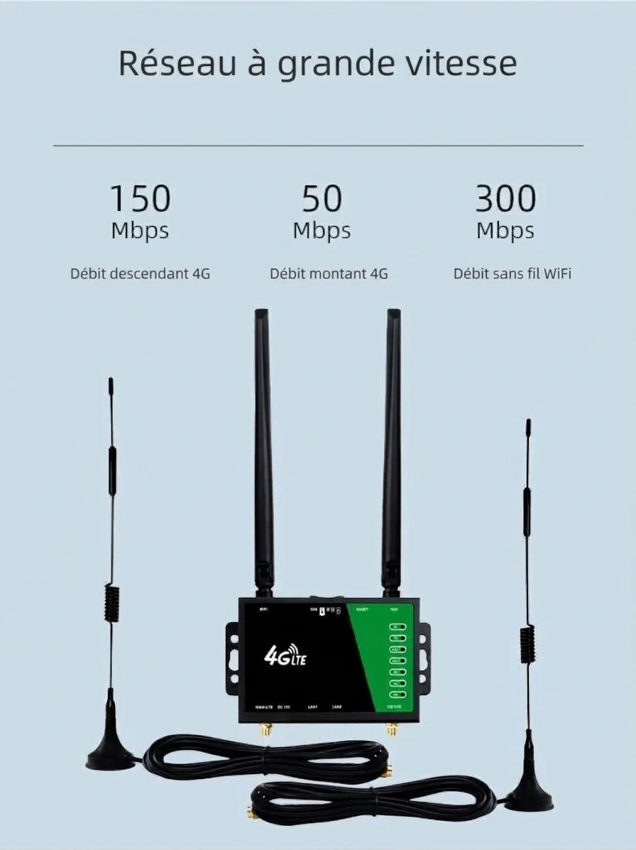 Routeur WiFi industriel sans fil 4G LTE 210B-E, haut débit 300 Mbps avec deux antennes détachables, emplacement pour carte SIM, connecte jusqu'à 32 appareils