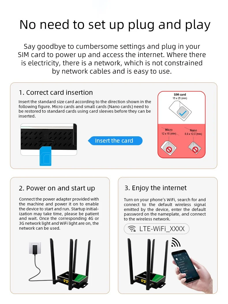 210B-E 4G LTE Industrial Wireless WiFi Router, 300Mbps High Speed with Dual Detachable Antennas, SIM Card Slot, Connects up to 32 Devices