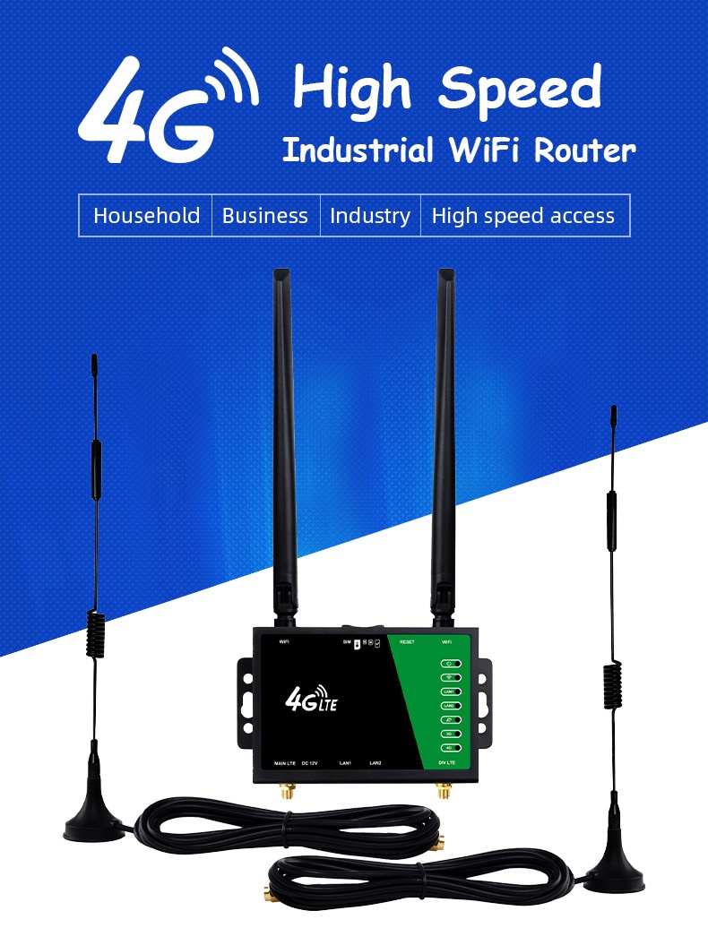 210B-E 4G LTE Industrial Wireless WiFi Router, 300Mbps High Speed with Dual Detachable Antennas, SIM Card Slot, Connects up to 32 Devices