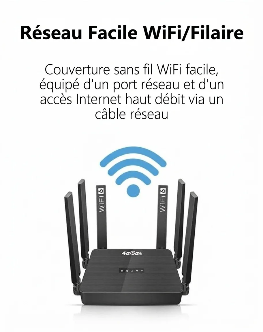 Routeur CPE sans fil WR950-E 4G LTE WiFi 6, antennes à gain élevé, emplacement pour carte SIM avec batterie de secours, connecte jusqu'à 32 appareils
