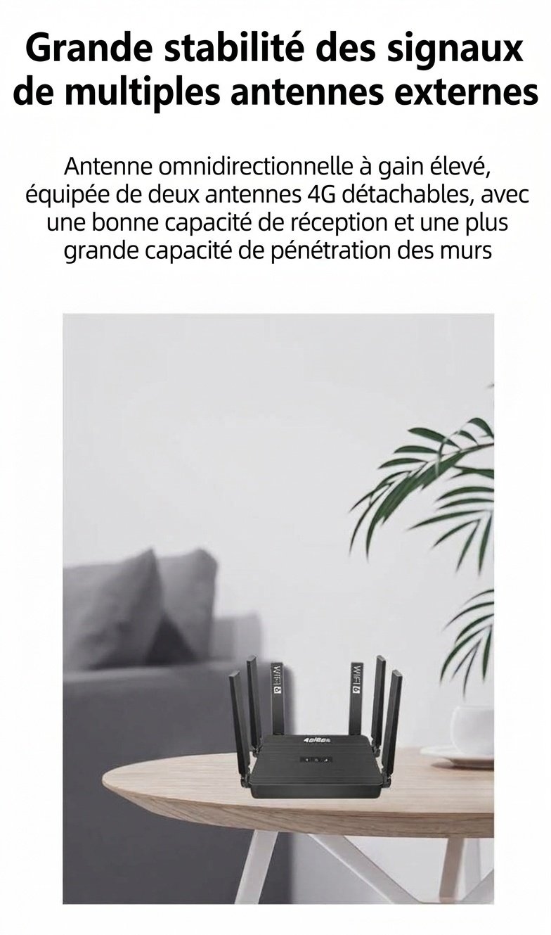 Routeur CPE sans fil WR950-E 4G LTE WiFi 6, antennes à gain élevé, emplacement pour carte SIM avec batterie de secours, connecte jusqu'à 32 appareils