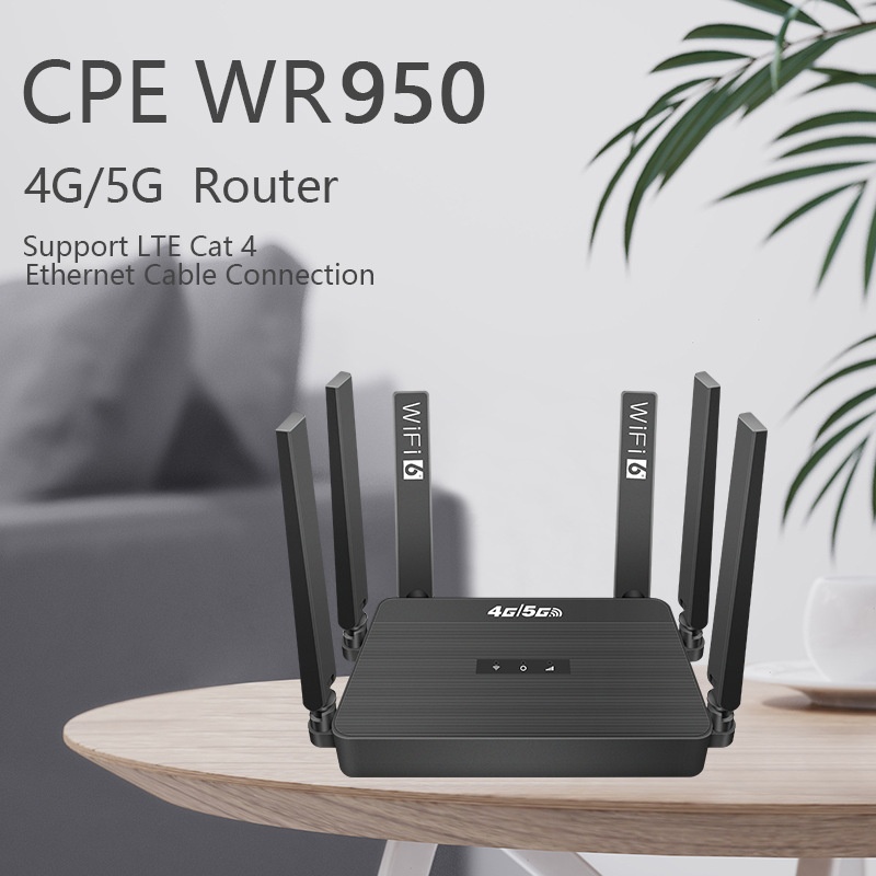 WR950-E 4G LTE WiFi 6 Wireless CPE Router, High-Gain Antennas, SIM Card Slot with Backup Battery Support, Connects up to 32 Devices