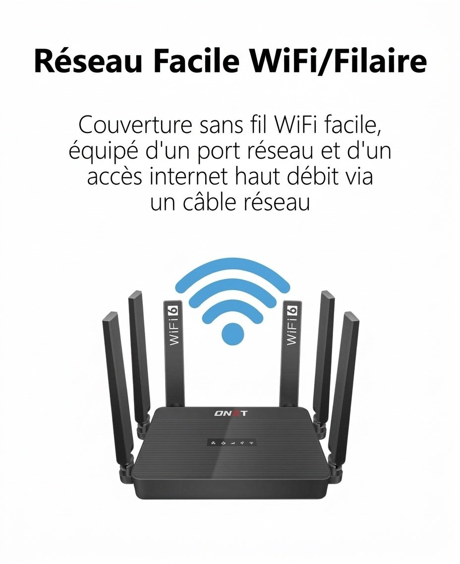 Routeur de bureau DNXT WR950 4G LTE WiFi 6, compatible multibande B12/B17, emplacement pour carte SIM, passerelle sans fil haut débit avec batterie optionnelle