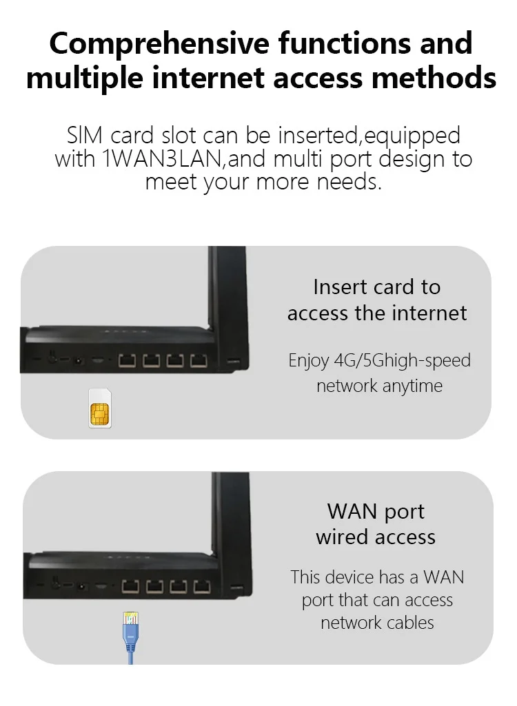 DNXT WR950 4G LTE WiFi 6 Desktop Router, Multi-Band B12/B17 Support, SIM Card Slot, High-Speed Wireless Gateway with Optional Battery