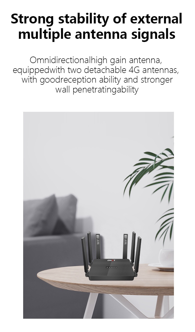 DNXT WR950 4G LTE WiFi 6 Desktop Router, Multi-Band B12/B17 Support, SIM Card Slot, High-Speed Wireless Gateway with Optional Battery