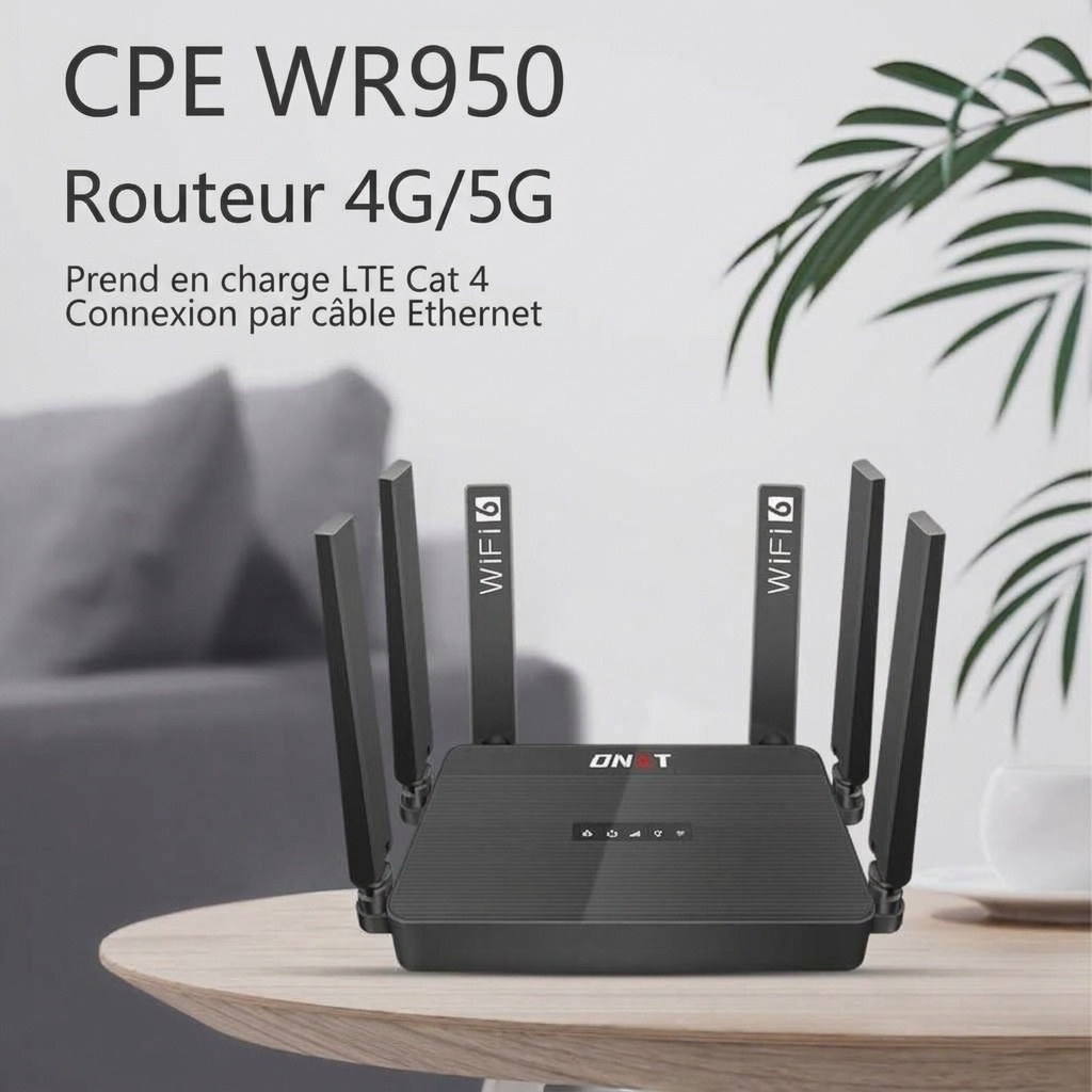 Routeur de bureau DNXT WR950 4G LTE WiFi 6, compatible multibande B12/B17, emplacement pour carte SIM, passerelle sans fil haut débit avec batterie optionnelle
