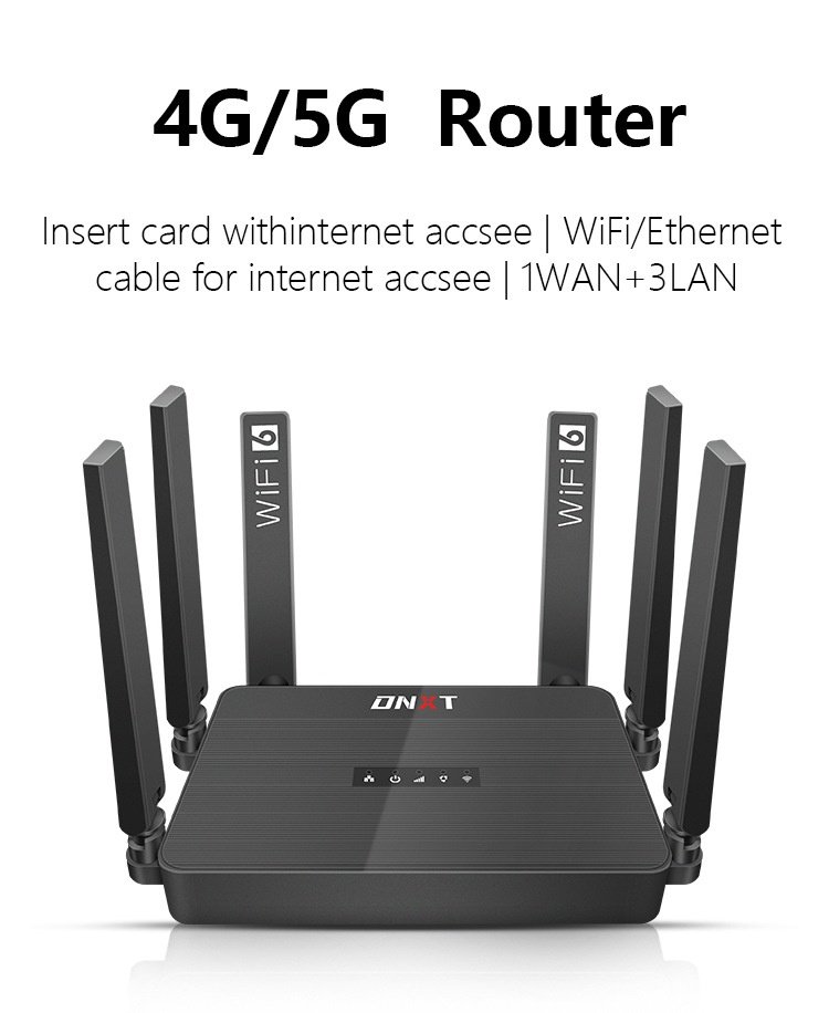 DNXT WR950 4G LTE WiFi 6 Desktop Router, Multi-Band B12/B17 Support, SIM Card Slot, High-Speed Wireless Gateway with Optional Battery