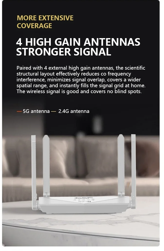 WR900-E 4G LTE WiFi 6 Wireless Router with 5000mAh Battery, 4 High-Gain Antennas, WPA3 Security, Supports up to 64 Devices